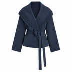 Fringed Wool-blend Knit Wrap Cardigan With Belt