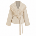 Fringed Wool-blend Knit Wrap Cardigan With Belt
